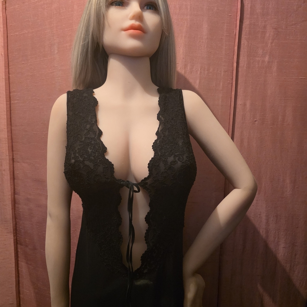 Sexy Vintage Black Lace Long Nightgown